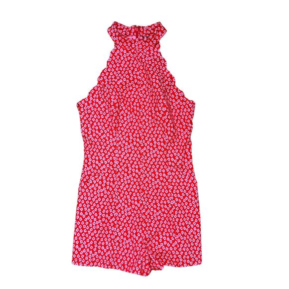 by Anthropologie Scallop Halter Short Romper High Neck in Pink Floral Sz 8 US - Picture 6 of 15